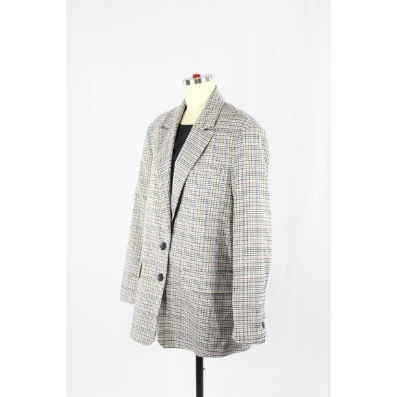 ZARA Grey Multi Check Single Breasted Oversized Boxy Blazer Suit Jacket, Size S - Picture 4 of 14